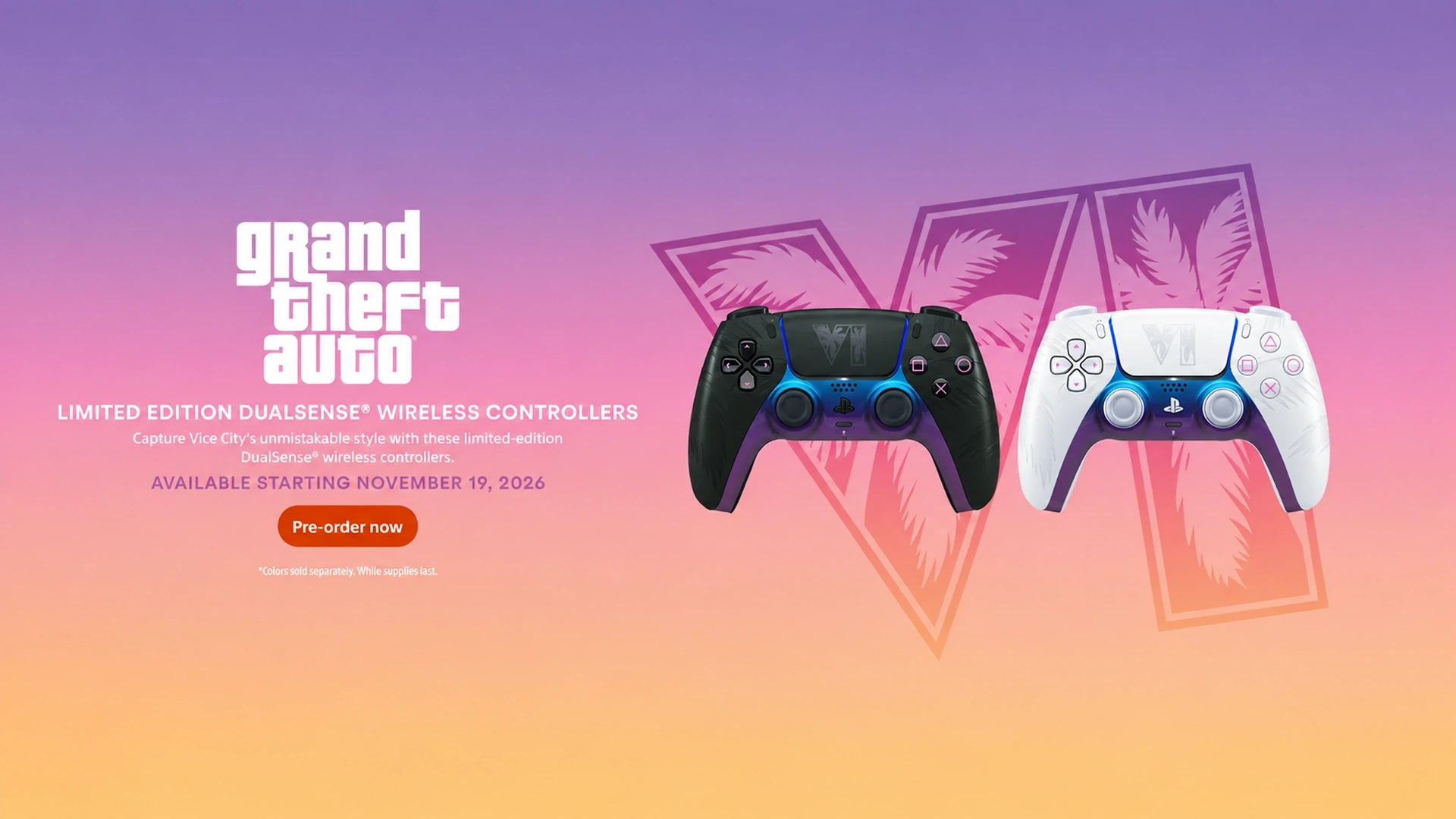 GTA VI限定デザインのDualSenseコントローラーが昼とネオンの2種類で登場